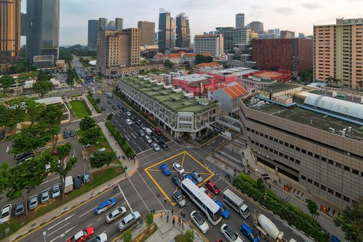 Bugis Village Junction traffic intersection in busy Singapore shopping and entertainment district