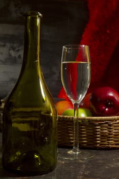 Vintage still life with wine and apples