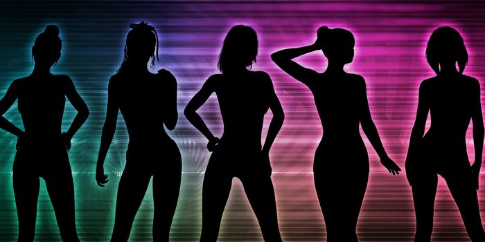 Beach Party Silhouette of Women Standing in Bikinis
