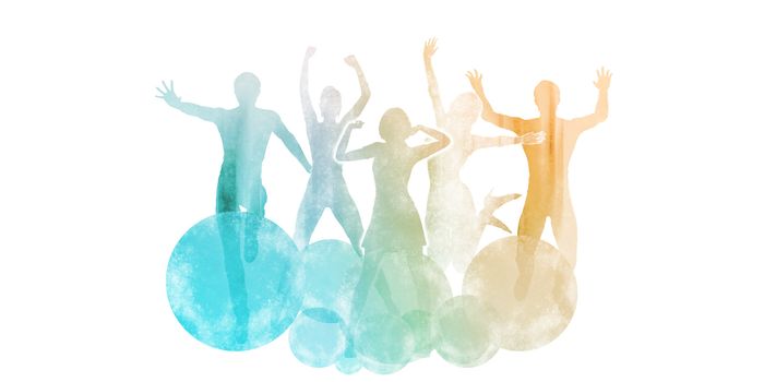 Group of Friends Jumping for Joy in Watercolor Paint