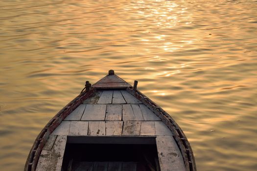 Travel Background Boat Ride at Ganges river in Varanasi, India in horizontal frame