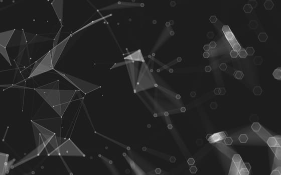 Abstract polygonal space low poly dark background with connecting dots and lines. Connection structure. 3d rendering