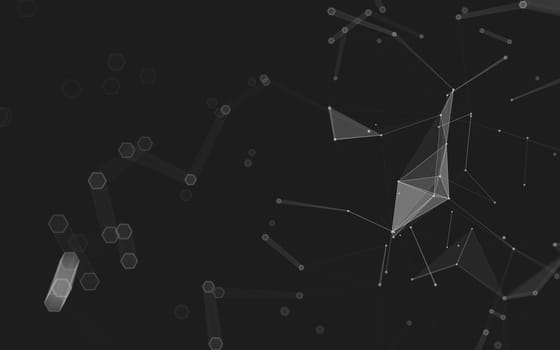 Abstract polygonal space low poly dark background with connecting dots and lines. Connection structure. 3d rendering