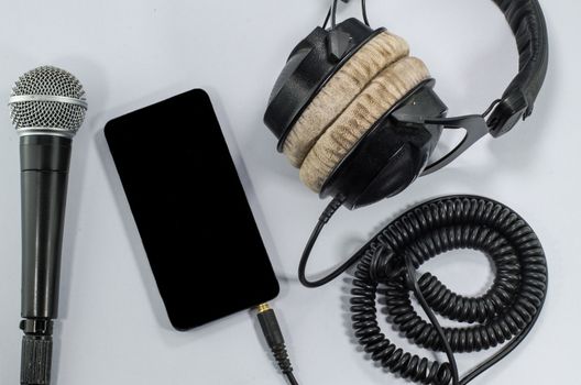 funky headphone music smartphone White background