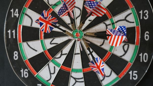 Business concept of darts. The target hanged on the wall.