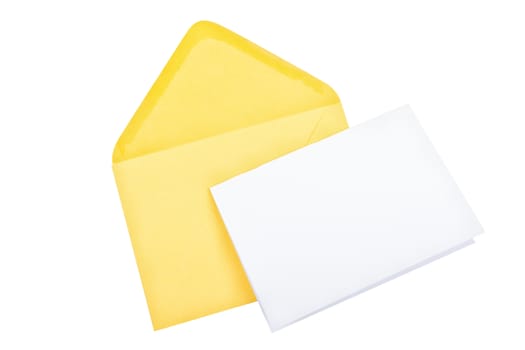 Yellow envelope with blank paper isolated on a white background