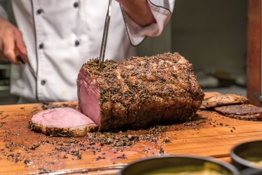 Carving of Wagyu beef roast