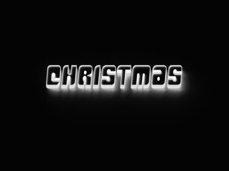 BLACK AND WHITE PHOTO OF 3D RENDERING WORDS 'CHRISTMAS' ON PLAIN BACKGROUND