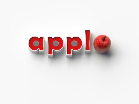 COLOR PHOTO OF 3D RENDERING WORDS 'appl' AND AN APPLE ON PLAIN BACKGROUND