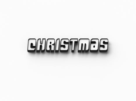 BLACK AND WHITE PHOTO OF 3D RENDERING WORDS 'CHRISTMAS' ON PLAIN BACKGROUND