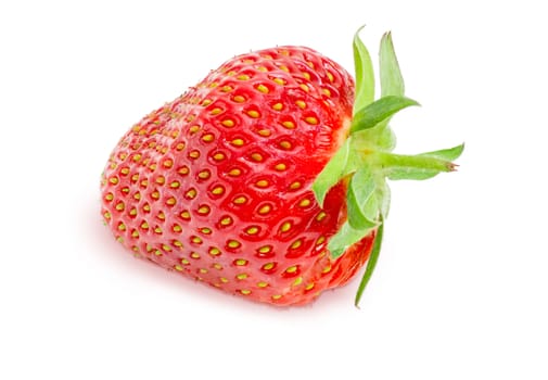 One ripe fresh berry of the garden strawberry closeup on a light background

