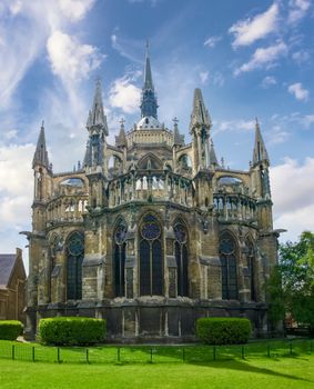 Eastern facade of the Cathedral Notre-Dame de Reims, built in the 13th century, France
