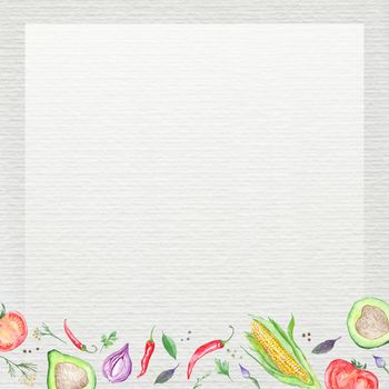 Menu page template with watercolor vegetarian ingredients stripe