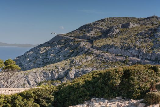 Serpentine road in the mountains. Mountain road on the west coast of Mallorca, Spain.