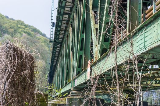 Railway bridge of steel for pedestrians and cyclists on the Ruhr in Essen Kupferdreh.