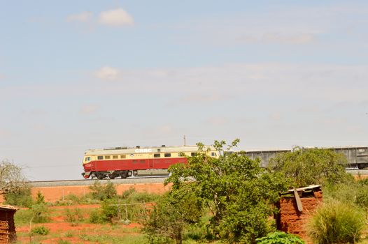 Merchandise train on the new railway between Mombassa and Nairobi