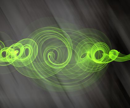 abstract eco fresh green smoke flame helix over black background.