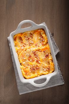 Parmentier of pumpkin and potatoes with beef.