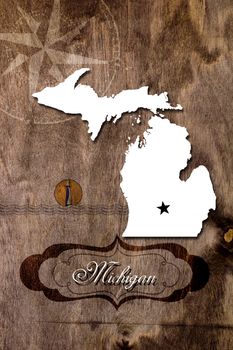 Poster Michigan state map outline. Styling for tourism.