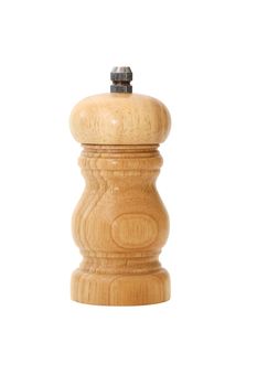 Vintage wooden pepper mill on white background. Isolated with clipping path