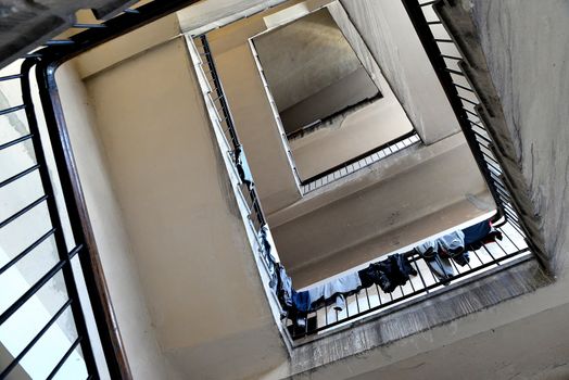 Staircase with hanging laundry in the old town in Lublin