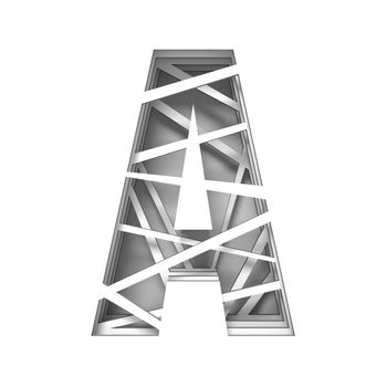 Paper cut out font letter A 3D render illustration isolated on white background