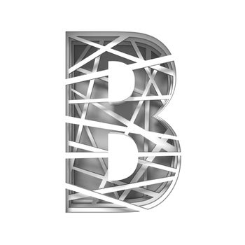 Paper cut out font letter B 3D render illustration isolated on white background