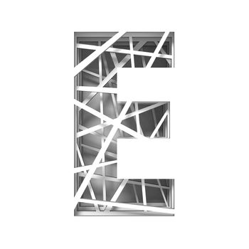 Paper cut out font letter E 3D render illustration isolated on white background