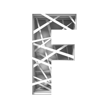 Paper cut out font letter F 3D render illustration isolated on white background
