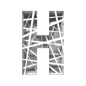 Paper cut out font letter H 3D render illustration isolated on white background