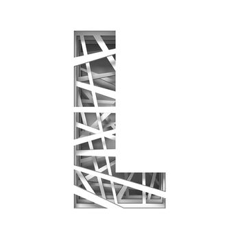 Paper cut out font letter L 3D render illustration isolated on white background