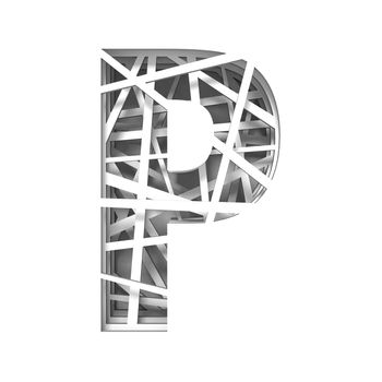 Paper cut out font letter P 3D render illustration isolated on white background