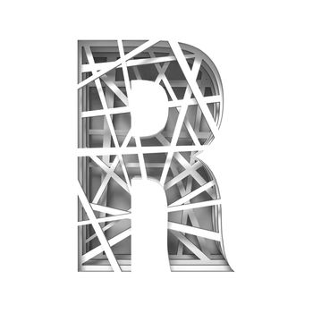 Paper cut out font letter R 3D render illustration isolated on white background