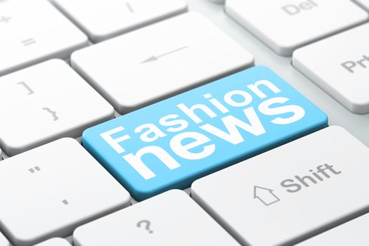 News concept: computer keyboard with word Fashion News, selected focus on enter button background, 3D rendering