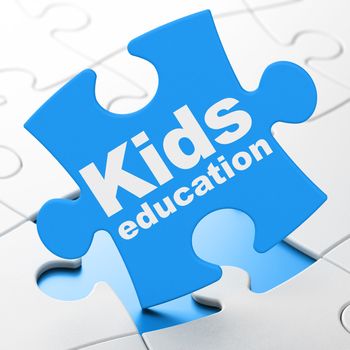 Education concept: Kids Education on Blue puzzle pieces background, 3D rendering