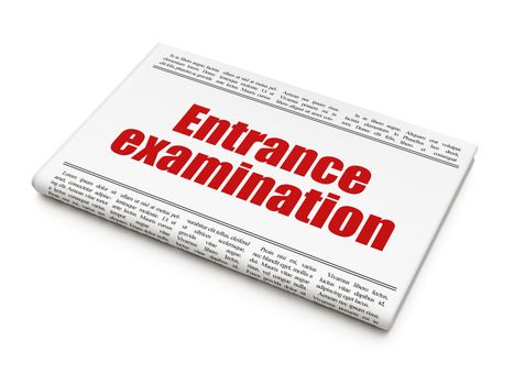 Learning concept: newspaper headline Entrance Examination on White background, 3D rendering