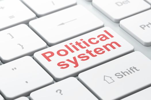 Politics concept: computer keyboard with word Political System, selected focus on enter button background, 3D rendering