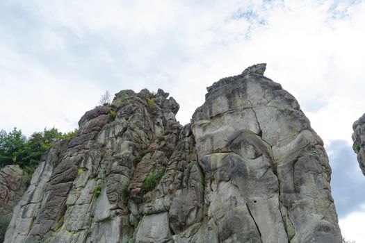 The Externstone, striking sandstone rock formation in the Teutoburg Forest, Germany, North Rhine Westphalia