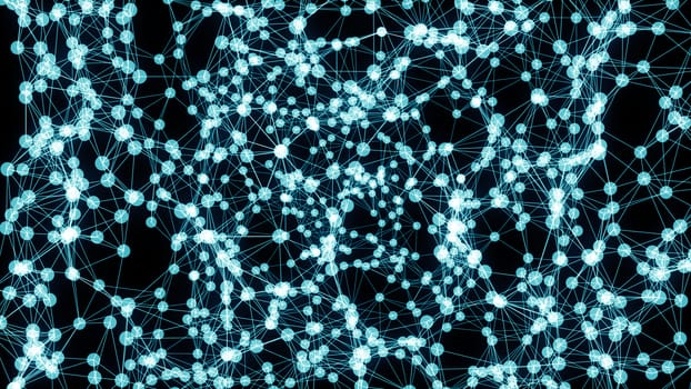 Abstract connected dots on bright blue background. 3d rendering