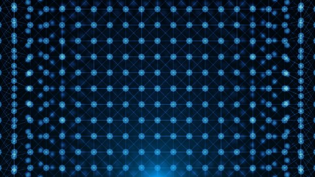 Abstract connected dots on bright blue background. 3d rendering