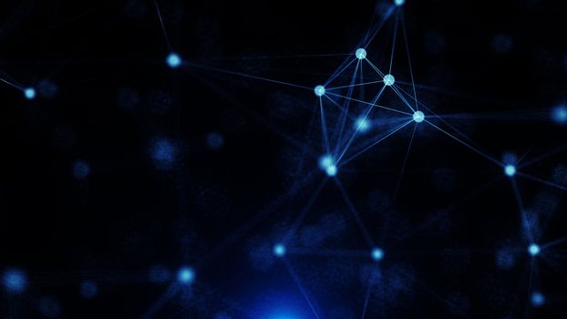 Abstract connected dots on bright blue background. 3d rendering