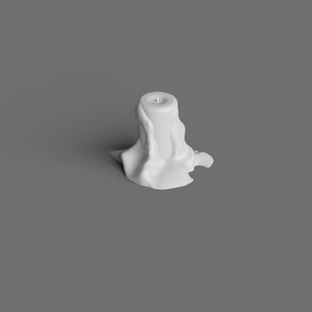 3D RENDERING OF MELTED CANDLE ON GREY PLAIN BACKGROUND