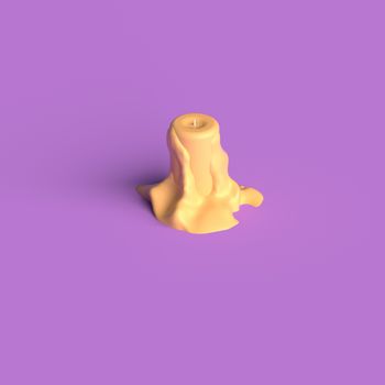 3D RENDERING OF MELTED CANDLE ON PURPLE PLAIN BACKGROUND