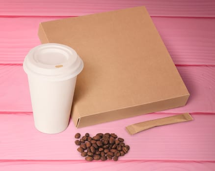 paper cup,coffee beans,sugar and box