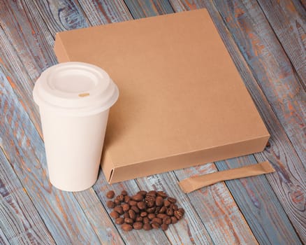 paper cup,coffee beans,sugar and box