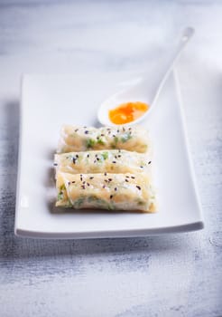 Spring Rolls with Sauce on a plate. Asian food