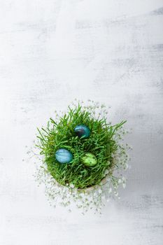 Eggs with flowers on a white background. Easter Symbols.