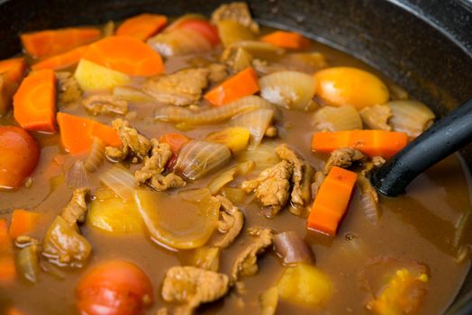 Japanese curry in the cooking pan