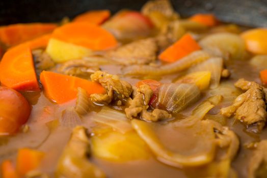 Japanese curry in the cooking pan