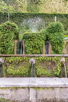 The hundred fountains, iconic spot in Villa d'Este, Tivoli, Italy